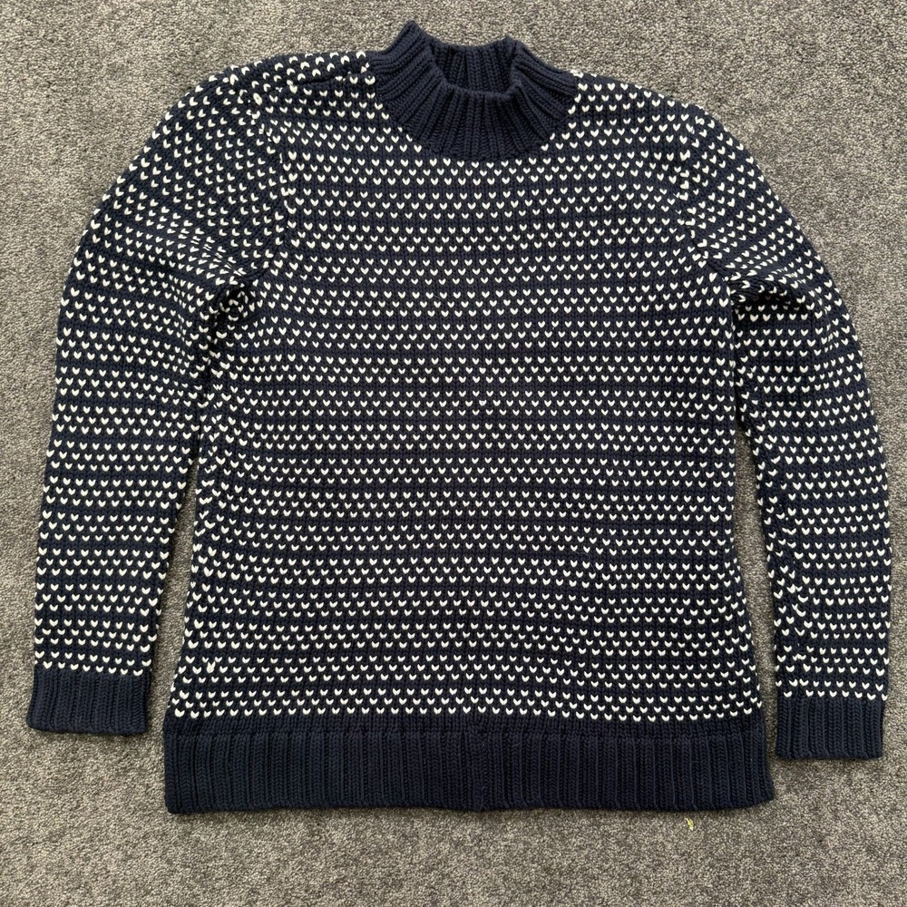 LL BEAN Signature Mens Wool Sweater Birdseye Chunky Knit Crew Neck Navy Sz L